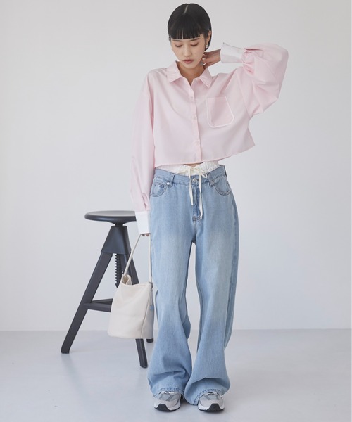 ブラウス シャツ デニムクロップドシャツ レディース GLOBAL WORK ブラウス シャツ GOODデニムクロップドシャツ