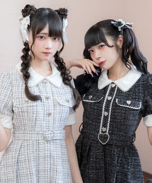夢展望 DearMyLove サマーツイードハートパールワンピース 3L STEPUP対象】【送料無料】サマーツイードハートパールワンピース