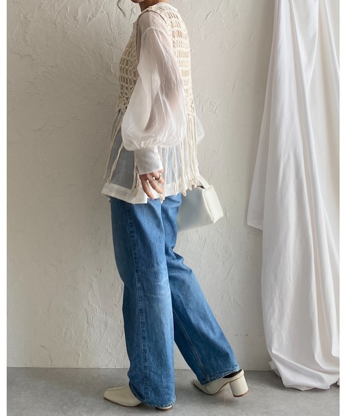 CADUNE カデュネ　ニットジレ　フリンジ　ベスト　ショート　ジレ She's Closet ベスト ジレ ショート丈フリンジかぎ編みクロシェ