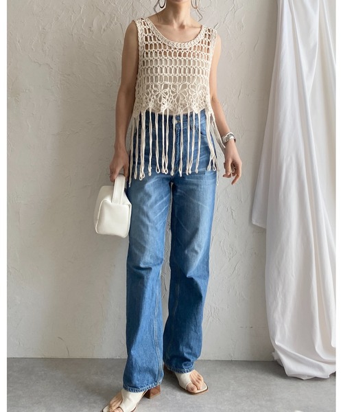 ベスト ジレ パターン編みベスト レディース She's Closet ベスト ジレ ショート丈深Vネック透かし編み