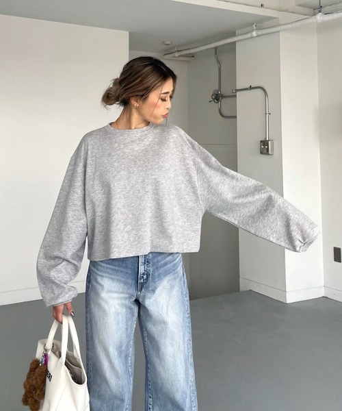tシャツ 刺繍ロゴクロップドロングTEE レディース