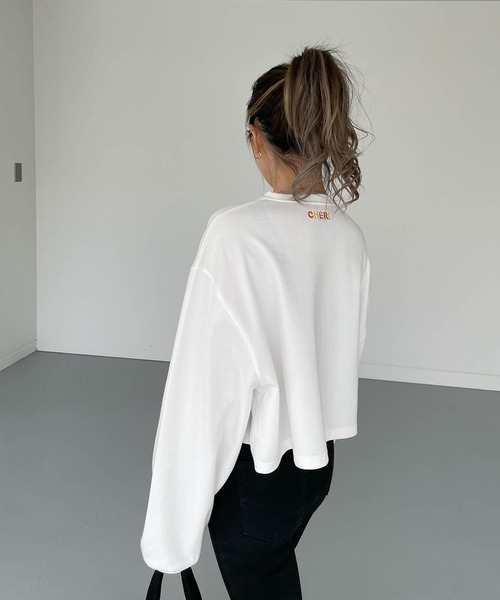 CHERI since1985 tシャツ 刺繍ロゴクロップドロングTEE