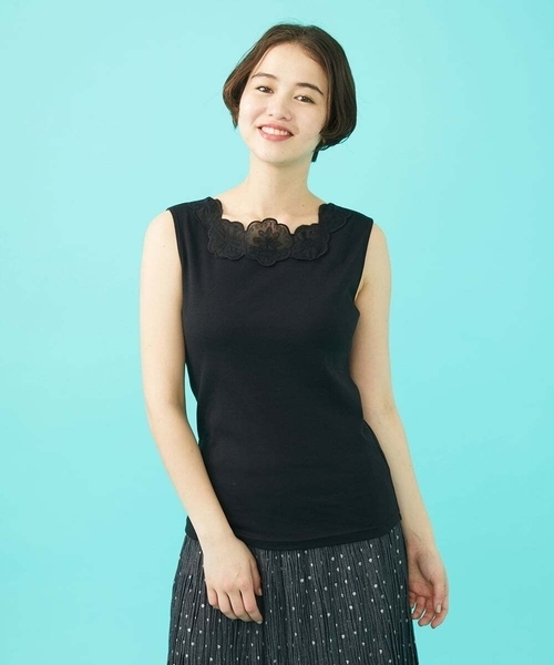 tシャツ フライスフラワーモチーフタンクトップ レディース