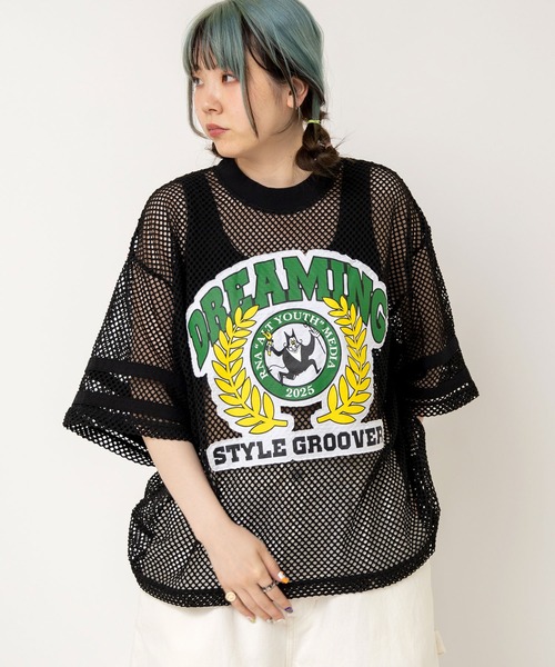 tシャツ M2477 アップリケメッシュオーバーＴ レディース