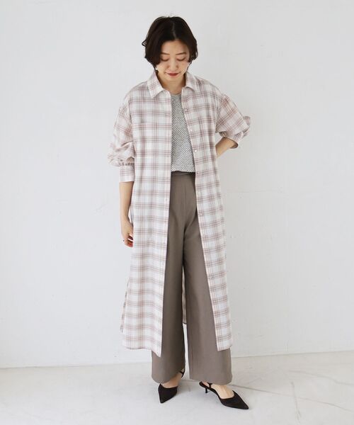極美品　ジェンヌ　シアーチェック　シャツワンピース　ロングマキシ丈　フレア　S le.coeur blanc（ルクールブラン） シャツワンピース シアーチェック