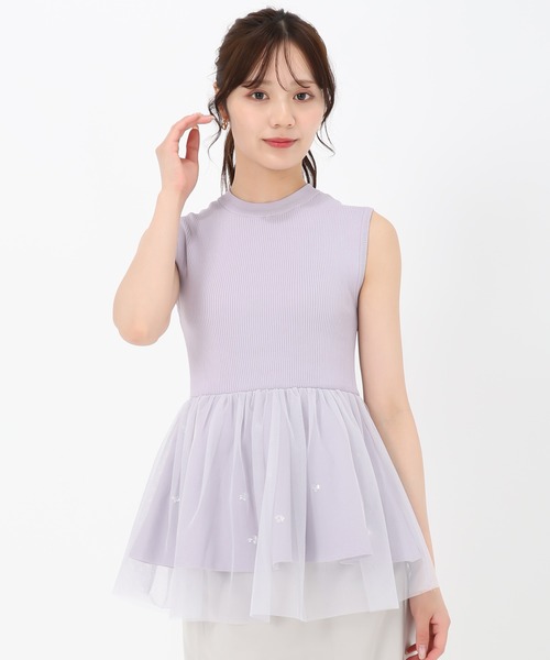 ニット セーター チュールレイヤードパフスリーブペプラムニットトップス レディース 31 Sons de mode ニット セーター 2025春夏新作 チュール