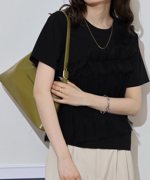 tシャツ Anna Nicola チュールフリルドッキング半袖カットソー レディース