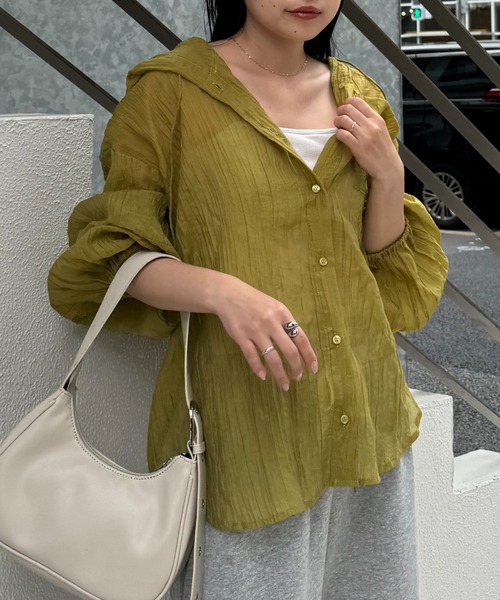 ブラウス シャツ 「冷房・日焼け対策に」体型カバーも叶うフード付きシアーシャツ レディース 冷房・日焼け対策に】体型カバーも叶うフード付きシアーシャツ
