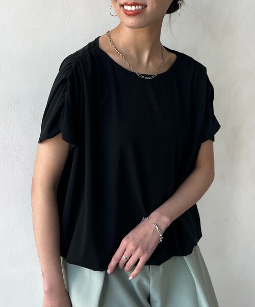tシャツ 肩ギャザーバルーンカットソー レディース