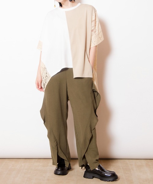 OSMOSIS tシャツ レース切替ビッグTシャツ レディース