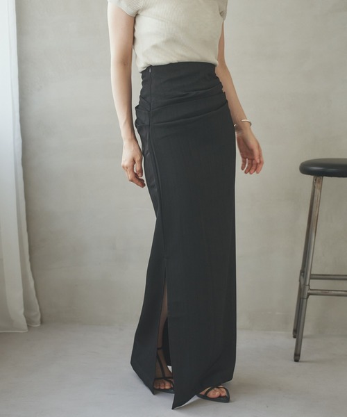 スカート tuck gather side slit skirt /タックギャザーサイドスリット