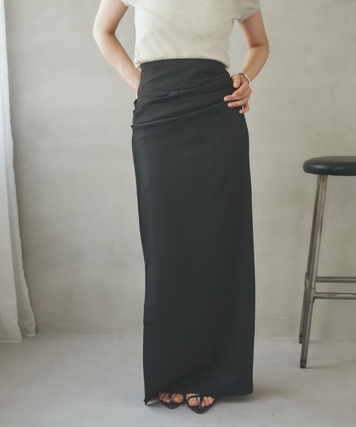 スカート tuck gather side slit skirt /タックギャザーサイドスリット