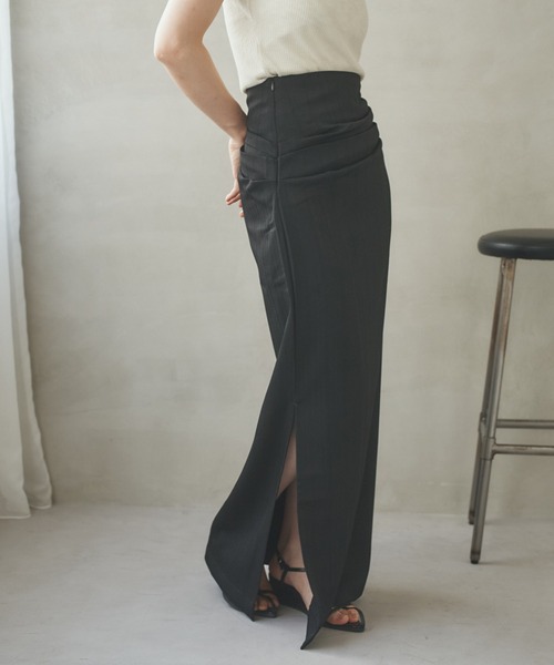 スカート tuck gather side slit skirt /タックギャザーサイドスリット