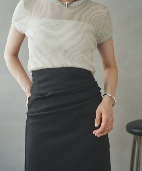 スカート tuck gather side slit skirt /タックギャザーサイドスリット