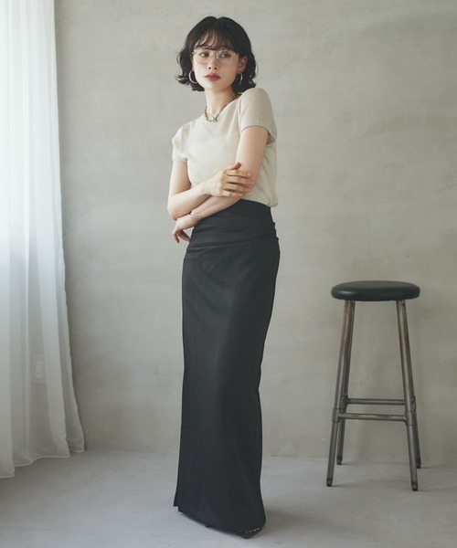 新品SeaRoomlynn TUCKスリットロングスカート グレージュM Halfシースルースカート