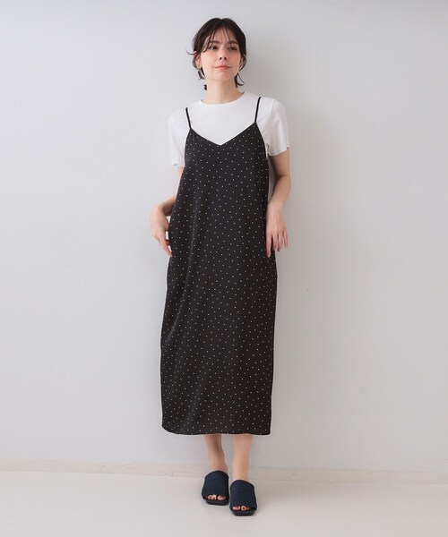 tantan♪My Lanka２０１９年モデルランダムドットキャミサロペット OPAQUE.CLIP ワンピース ランダムドット サテンキャミワンピース