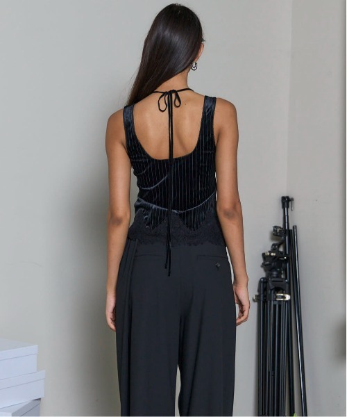 【MAISON SPECIAL】 Hem Lace Velvet TankTop SALE] Hem Lace Velvet Tank Top