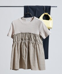 tシャツ アーミーリブ チェック ドッキングTシャツ/チェック柄切替Tシャツ レディース｜ZOZOTOWN Yahoo!店