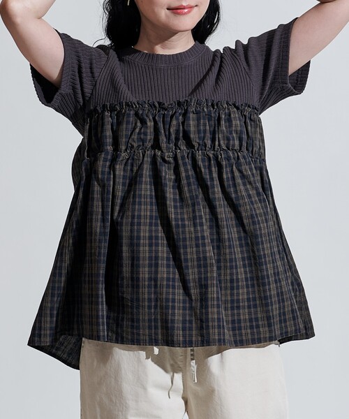 FREAK'S STORE tシャツ アーミーリブ チェック ドッキングT