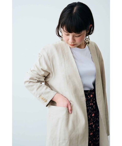 「MEDE19F」 ノーカラージャケット LARGE ブラウン レディース_画像8