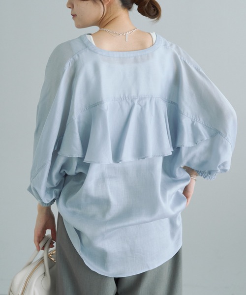 pual ce cin／ブラウス PUAL CE CIN フレア袖口レースブラウス オフ