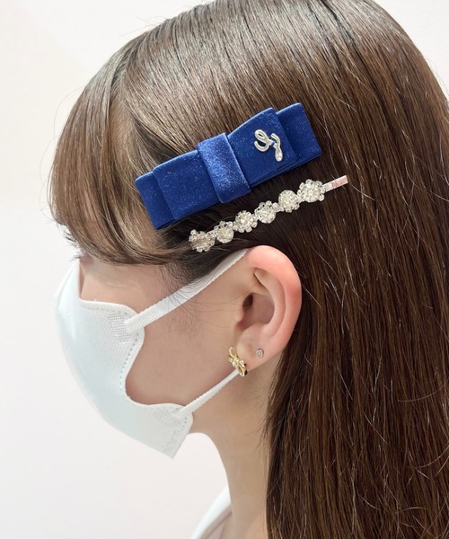 ラフィアポンポンピン LAFARY（ラファリー） ヘアピン ビジューピン付きフラットリボン