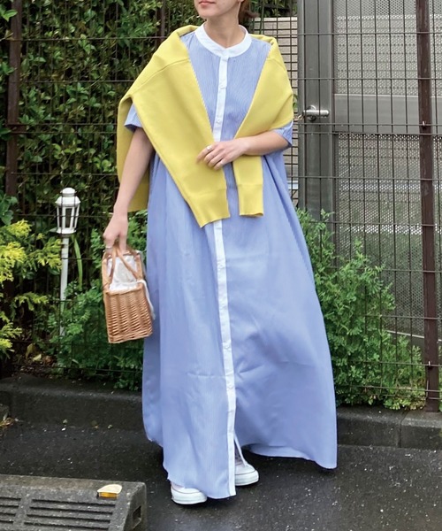 「CORNERS」 半袖ワンピース L ネイビー レディース_画像5