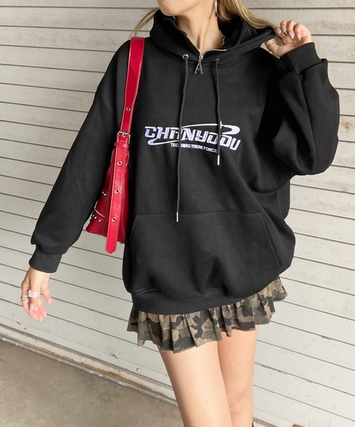 non-hedge（ノンヘッジ） パーカー 刺繍ロゴジップフードパーカー