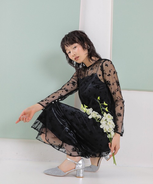 Kana ドレス 「kaene 別注カラー」フロッキーベロアチュールレース