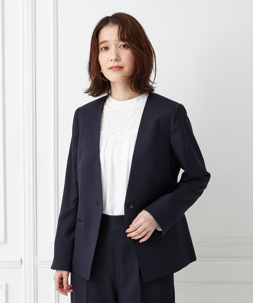 AIMER（エメ） ノーカラージャケット MEDIUM ネイビー レディース