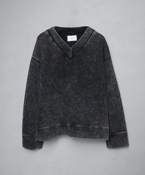 オティ 21SS Vネックスウェット トレーナー プルオーバー 黒 ブラック Omekashi（オメカシ） トレーナー スウェット ルーズVネックスウェット