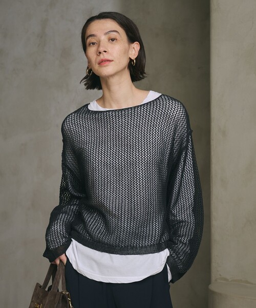 h beauty＆youth  即完売 編みニット メッシュ BEAUTY＆YOUTH UNITED ARROWS ニット セーター ペーパーメッシュ