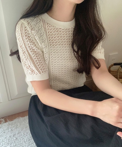 「LAUIR」 半袖ニット MEDIUM モカ レディース_画像3