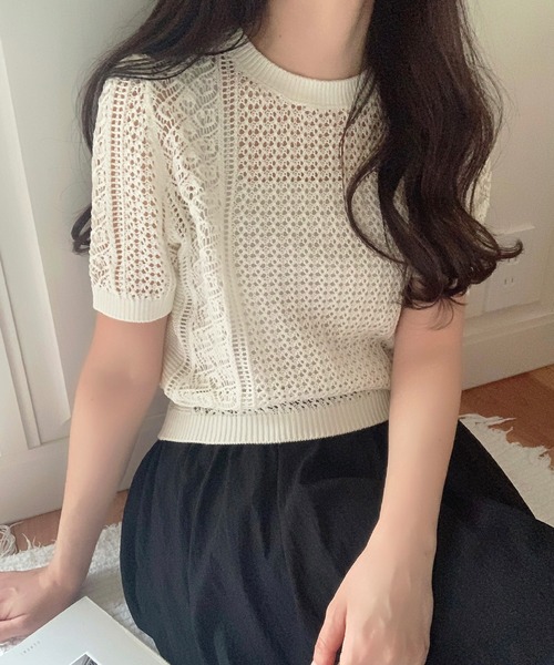 「LAUIR」 半袖ニット MEDIUM モカ レディース_画像4