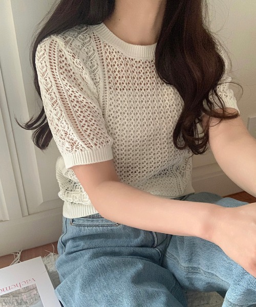 「LAUIR」 半袖ニット MEDIUM モカ レディース_画像5