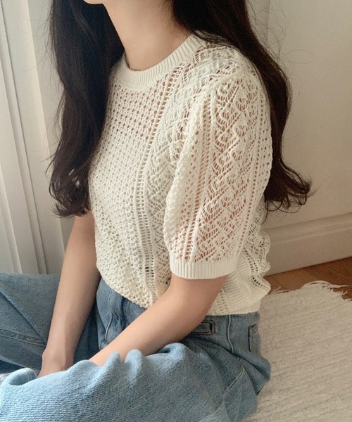 「LAUIR」 半袖ニット MEDIUM モカ レディース_画像6