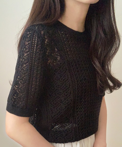 「LAUIR」 半袖ニット MEDIUM モカ レディース_画像8