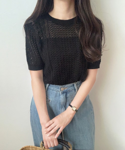 「LAUIR」 半袖ニット MEDIUM モカ レディース_画像9