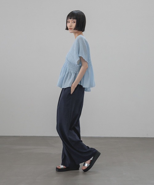 ワイドパンツ スラックス パンツ バスケットワイドパンツ 637610 レディースの画像