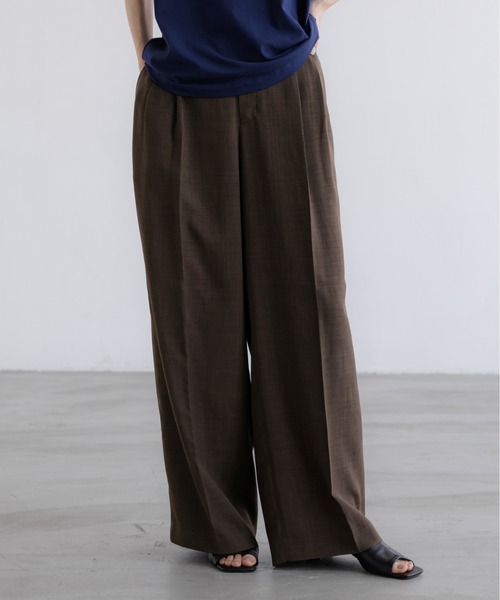 ワイドパンツ スラックス パンツ バスケットワイドパンツ 637610 レディースの画像