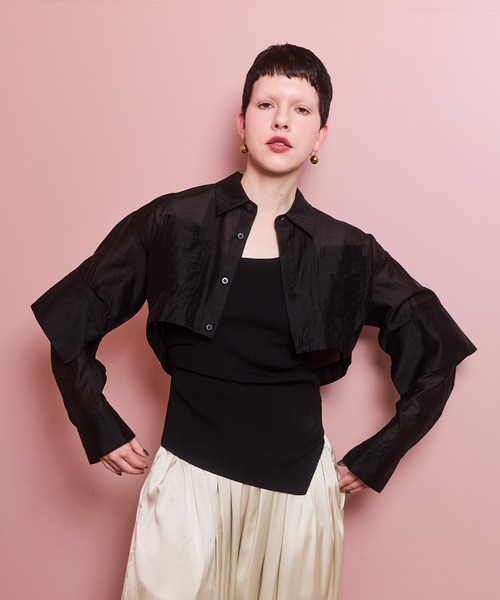 OMMO（オーエムエムオー） ブラウス シャツ SHEER SHORT SH レディース