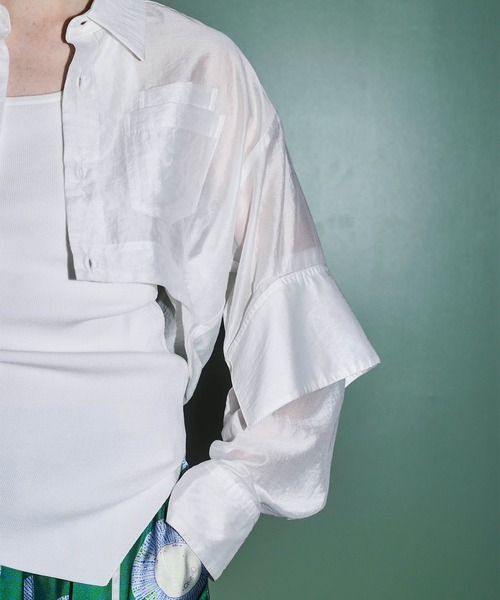OMMO（オーエムエムオー） ブラウス シャツ SHEER SHORT SH レディース