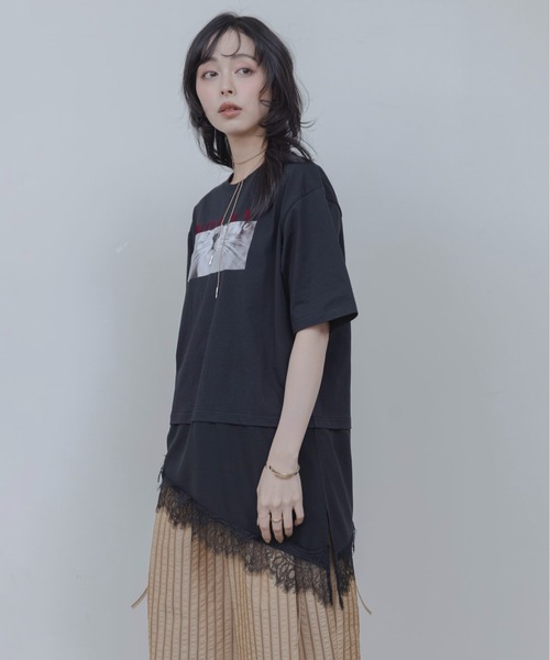 Eimee Law（エイミーロウ） tシャツ アニマルフォト＆刺繍ptレイヤード