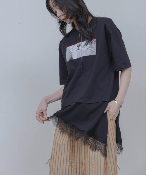 Eimee Law（エイミーロウ） tシャツ アニマルフォト＆刺繍ptレイヤード
