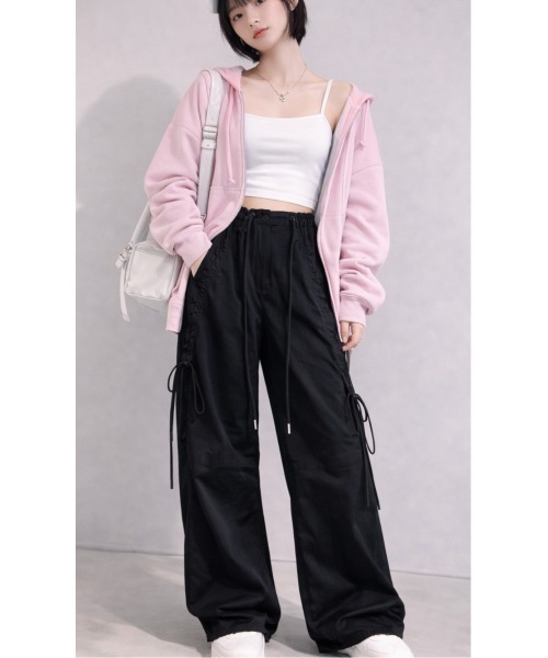 ✨美品✨　FR2 梅　カーゴパンツ　ジッパー　ベルト　ドローコード　ピンク カーゴパンツ ドローコードイージーパンツ レディース メンズ