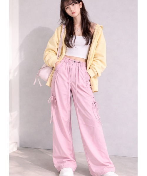 ✨美品✨　FR2 梅　カーゴパンツ　ジッパー　ベルト　ドローコード　ピンク カーゴパンツ ドローコードイージーパンツ レディース メンズ