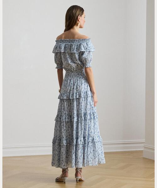 ワンピース フローラル ボイル オフザショルダー ドレスの画像