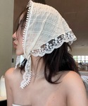 スカーフ バンダナ レース 花柄 三角巾 バブ...の詳細画像2