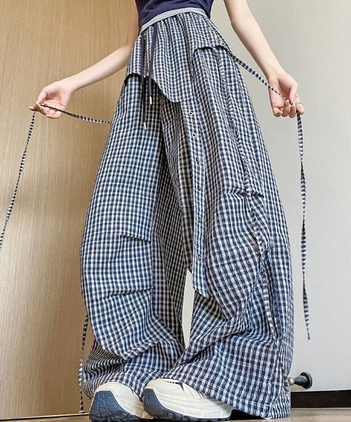 ＆soiree（アンドソワレ） ワイドパンツ パンツ レイヤードリボン付き