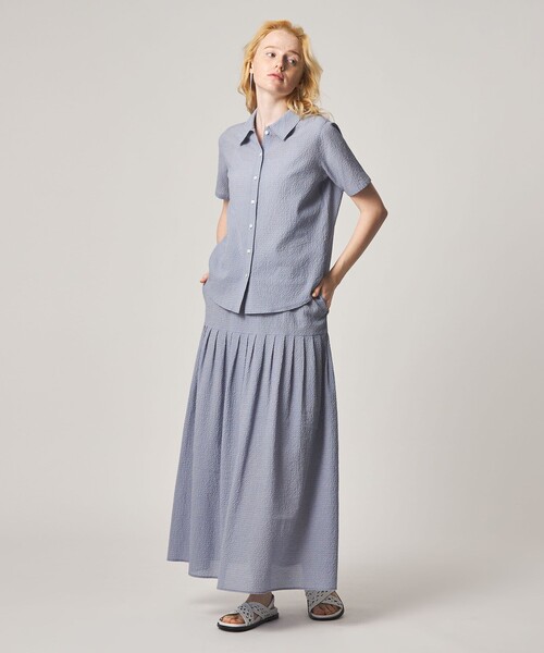 ブラウス シャツ 「Steven Alan」コットン サッカー ハーフスリーブ シャツ レディースの画像